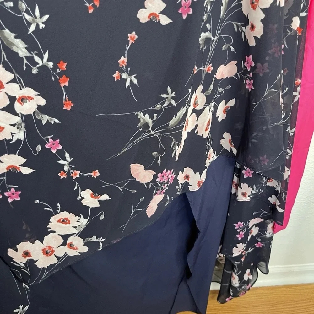 Eliza J NWT Navy and Pink Floral High-Low Maxi Dress with pink sash size 6 - Picture 13 of 14